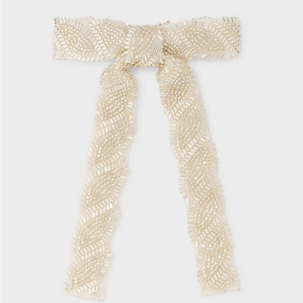Elegant Beaded Cream Sash